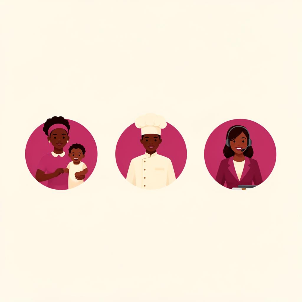 Illustration of nanny, chef and receptionist