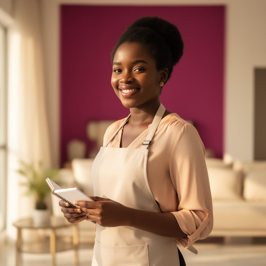 Aron Helps verified worker, smiling, in a Nigerian home
